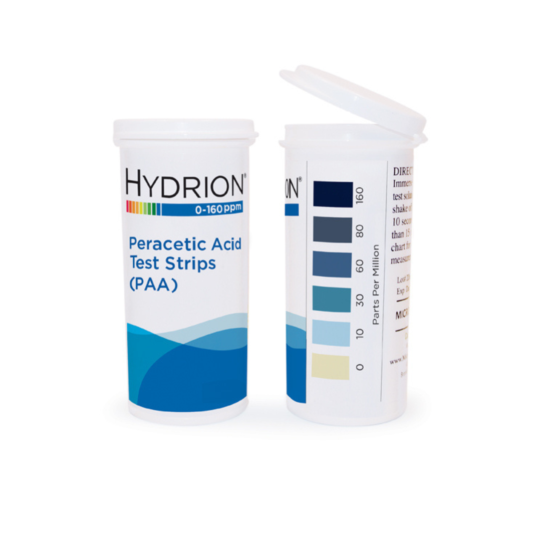 Hydrion PAA-160 Peracetic Acid Test Strips – 0–160 ppm PAA