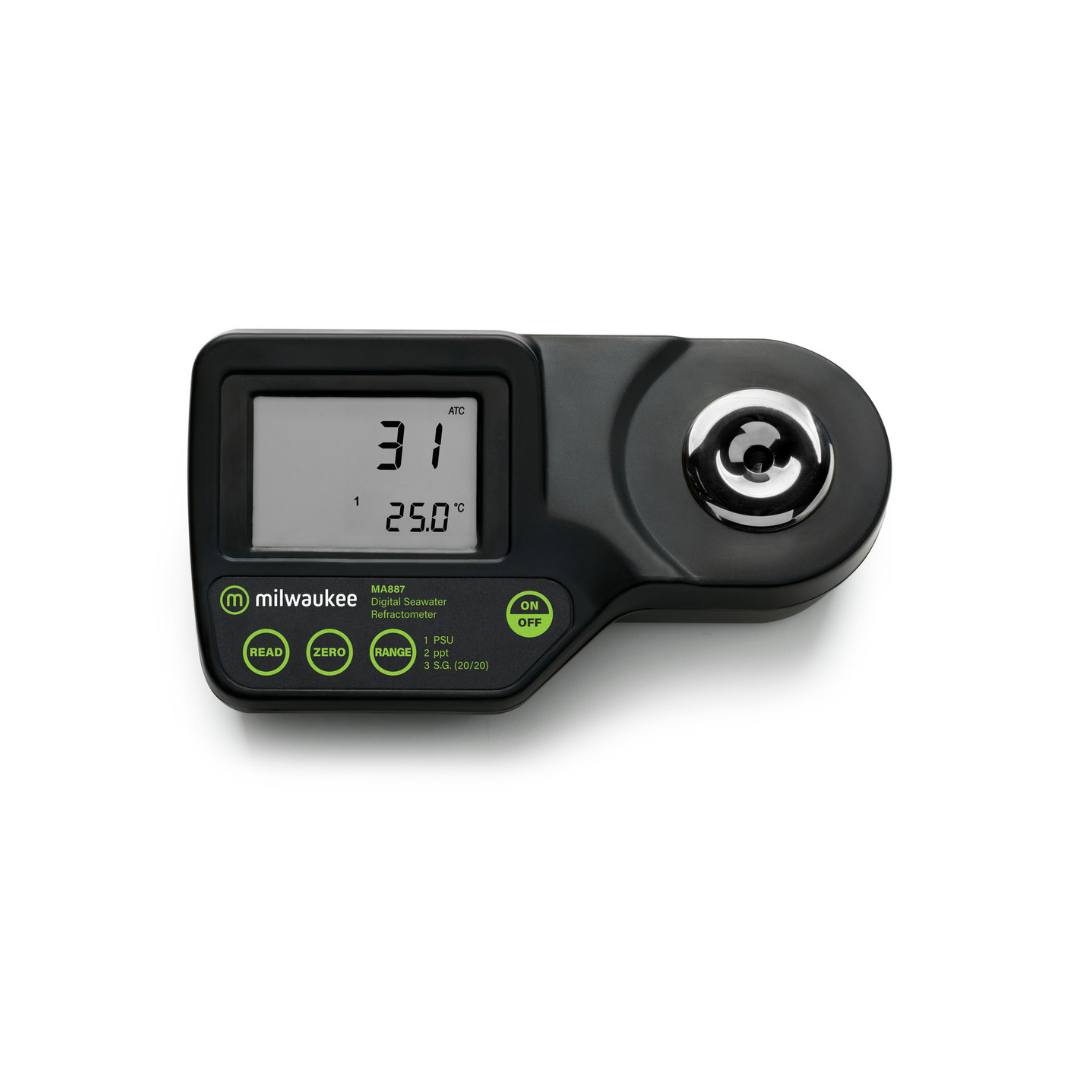 Milwaukee MA887 Digital Salinity Refractometer – PSU/PPT/S.G. with ATC & Dual-Level LCD
